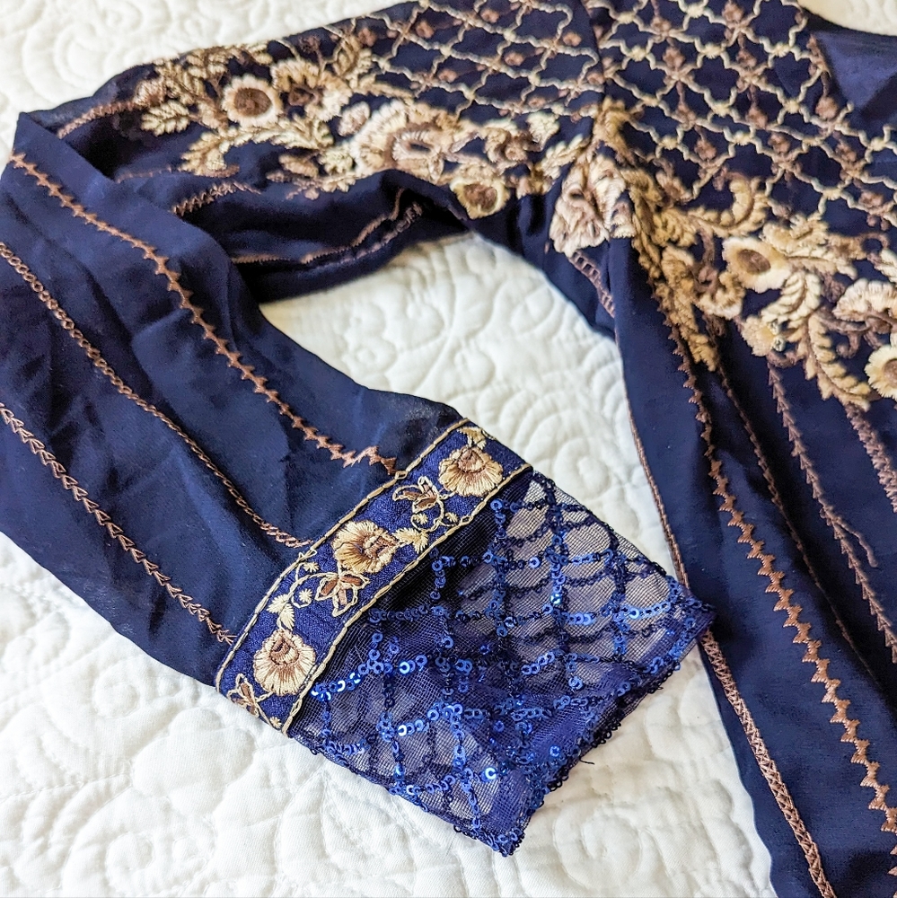 Indian Pakistani Women's 3-Piece Kameez Trouser Outfit - Midnight Blue - Picture 4 of 8